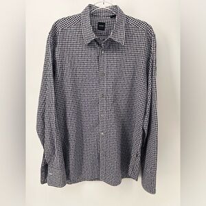 Hugo Boss Mens Lucas Long Sleeve Dress Shirt Blue Gingham Regular Fit Large